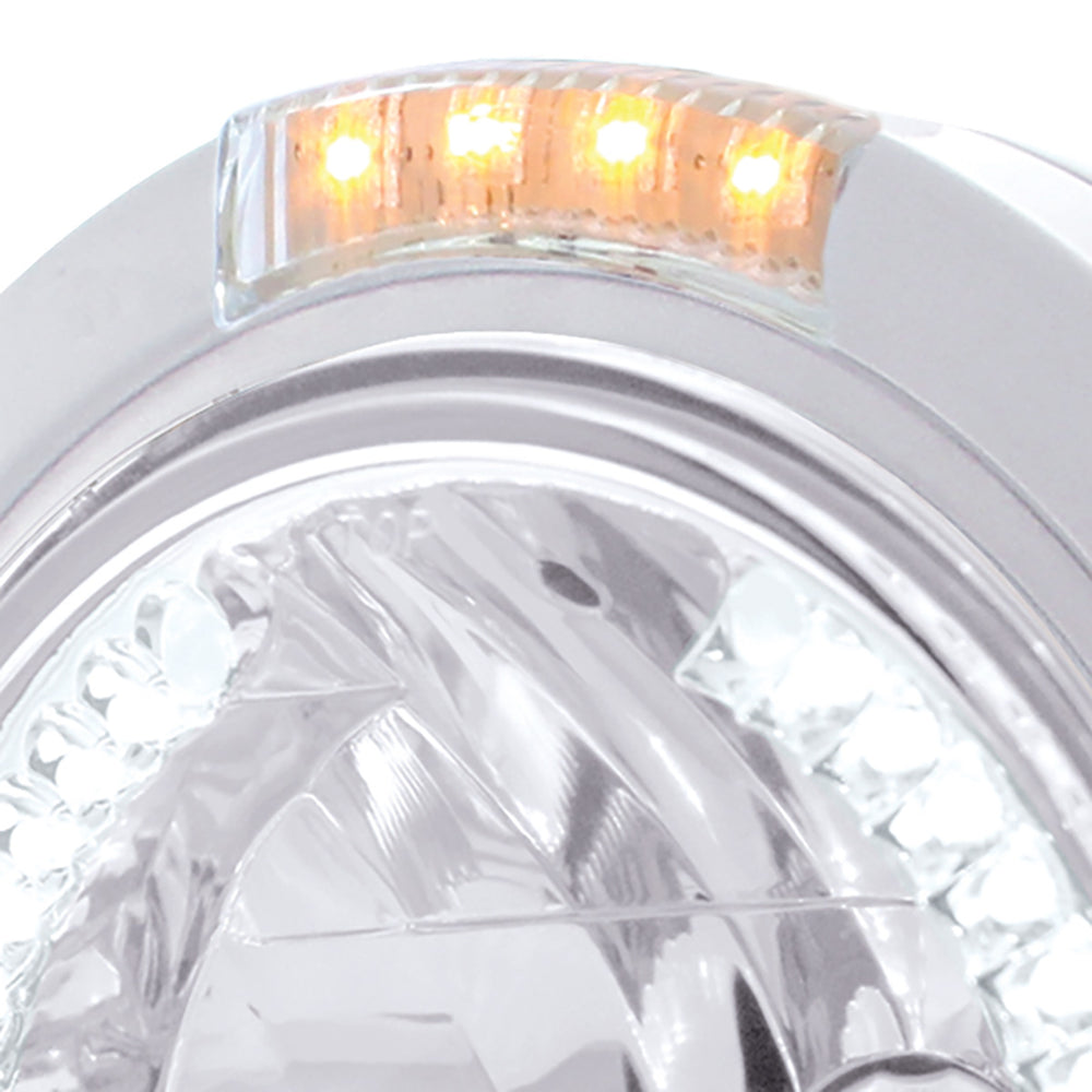 Stainless Steel Bullet Classic Headlight H4 With White LED & Signal - Clear Lens - View 2