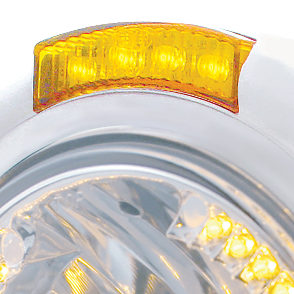 Stainless Steel Classic Headlight H4 With 34 Amber LED & Dual Mode LED Signal - Amber Lens - View 2
