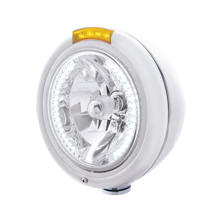 Stainless Steel Classic Headlight H4 With 34 White LED &amp; Signal - Amber Lens - View 1