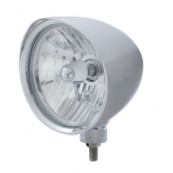 Chrome "Chopper" Headlight With Smooth Visor Crystal H4 Bulb - View 1