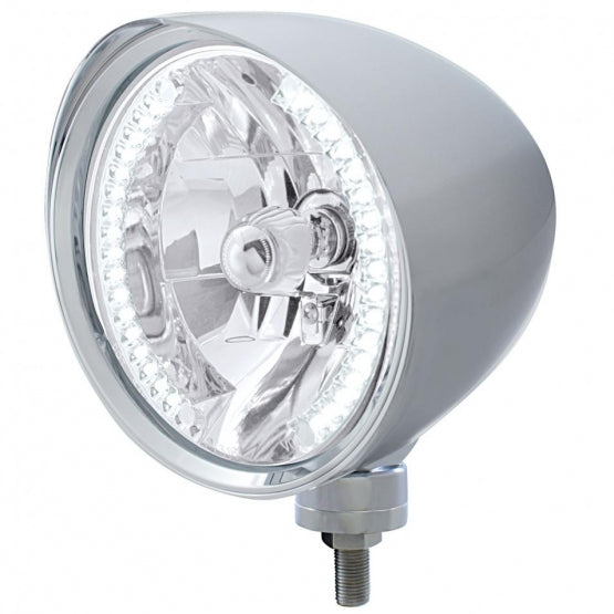Chrome "Chopper" Headlight With Smooth Visor H4 Bulb With 34 White LED - View 1
