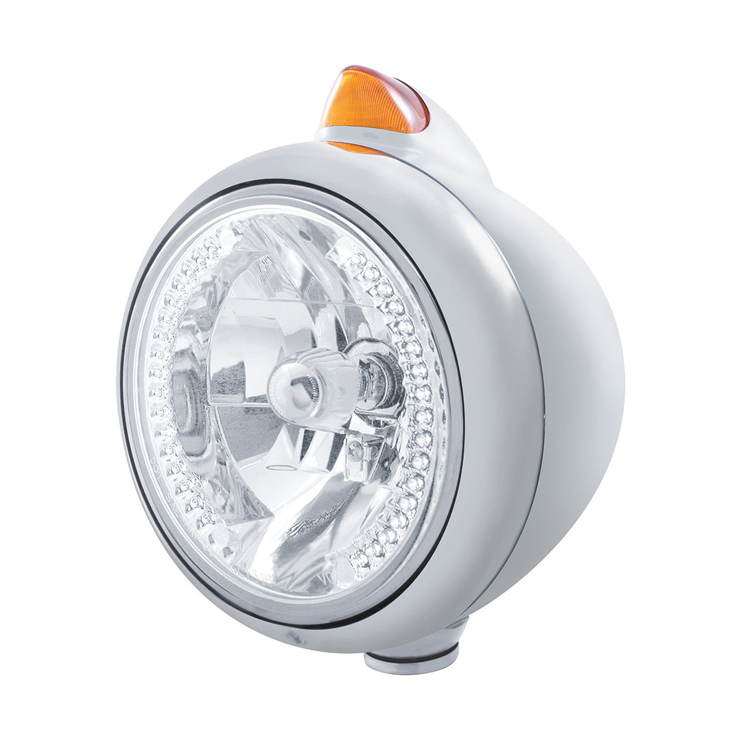 Chrome Guide 682-C Headlight H4 With White LED &amp; Original Style LED Signal - Amber Lens - View 1