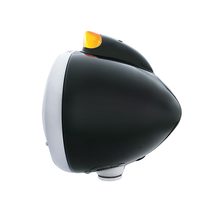 Black Guide 682-C Headlight No Bulb With Original Style LED Signal - Amber Lens - View 3