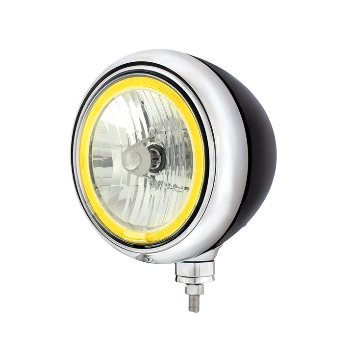 Black Guide Headlight 9007 Bulb With Amber LED Halo Rim - View 1