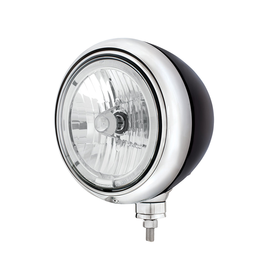 Black Guide Headlight 9007 Bulb With Amber LED Halo Rim - View 2