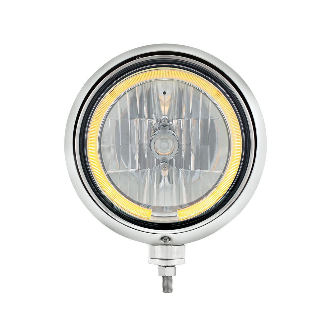 Black Guide Headlight 9007 Bulb With Amber LED Halo Rim - View 3