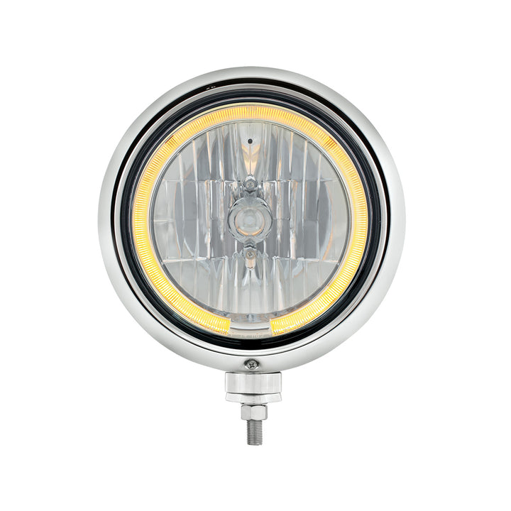 Black Guide Headlight 9007 Bulb With Amber LED Halo Rim - View 3