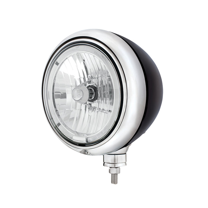 Black Guide Headlight 9007 Bulb With White LED Halo Rim - View 1