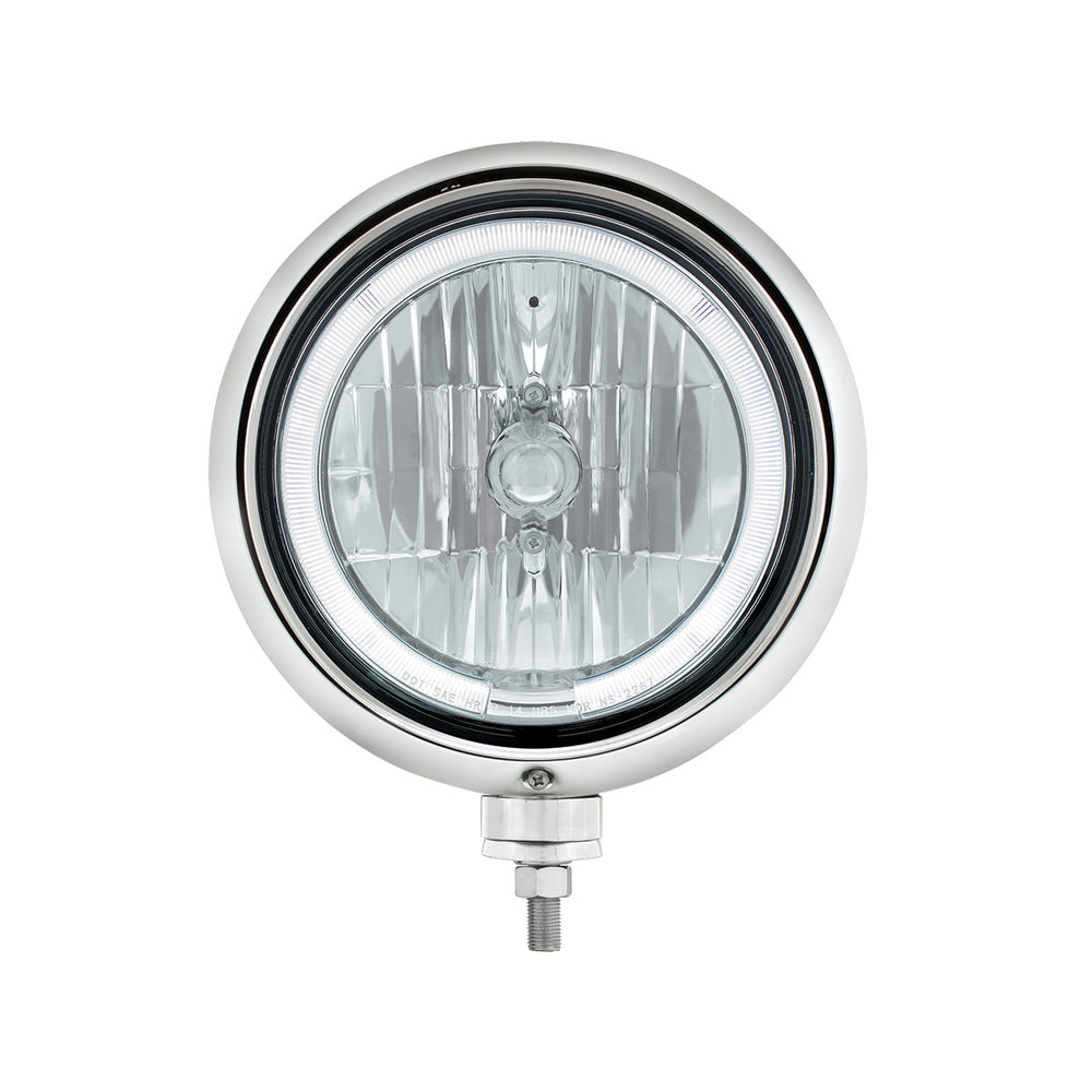 Black Guide Headlight 9007 Bulb With White LED Halo Rim - View 2