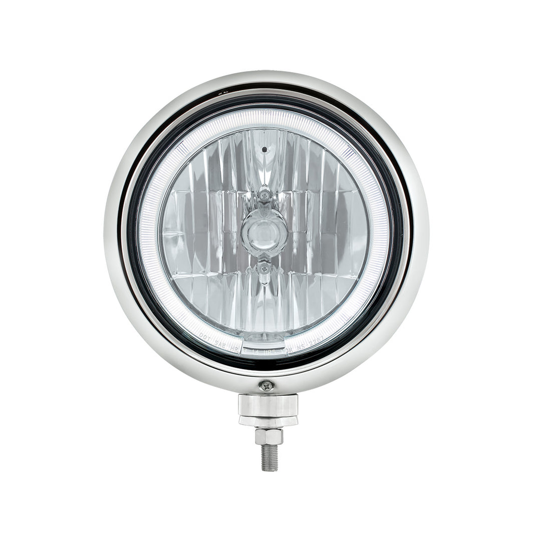 Black Guide Headlight 9007 Bulb With White LED Halo Rim - View 2