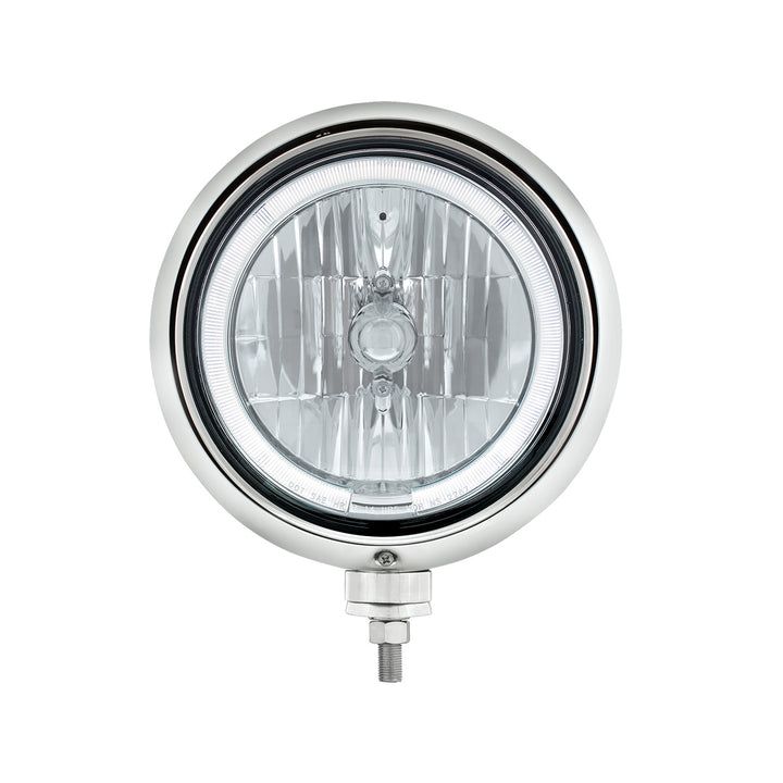 Black Guide Headlight 9007 Bulb With White LED Halo Rim - View 2