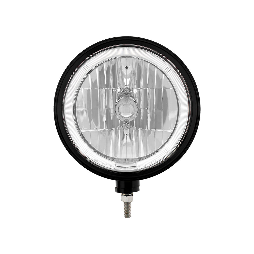 Black "Billet" Style Groove Headlight 9007 Bulb With White LED Halo Rim - View 2