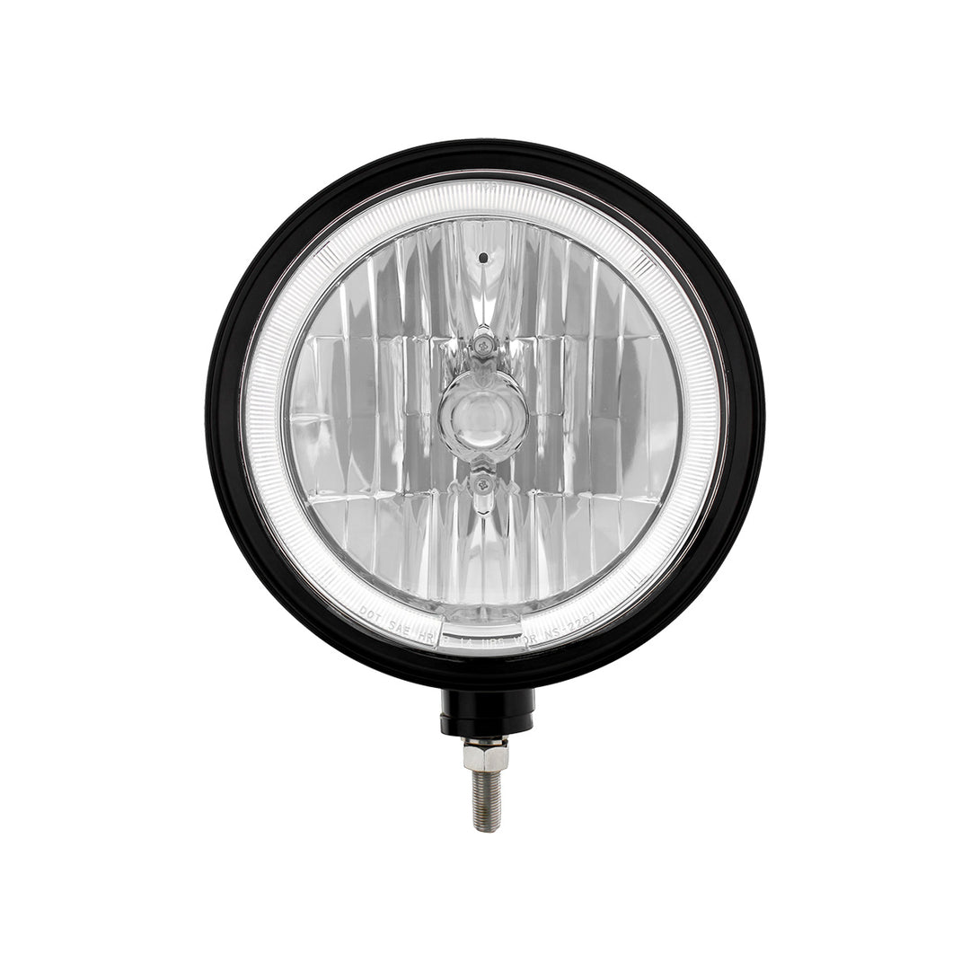 Black "Billet" Style Groove Headlight 9007 Bulb With White LED Halo Rim - View 2
