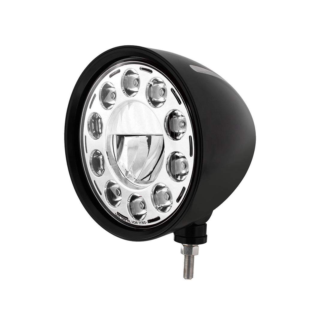 Black "Billet" Style Groove Headlight 11 LED Bulb - Chrome - View 1