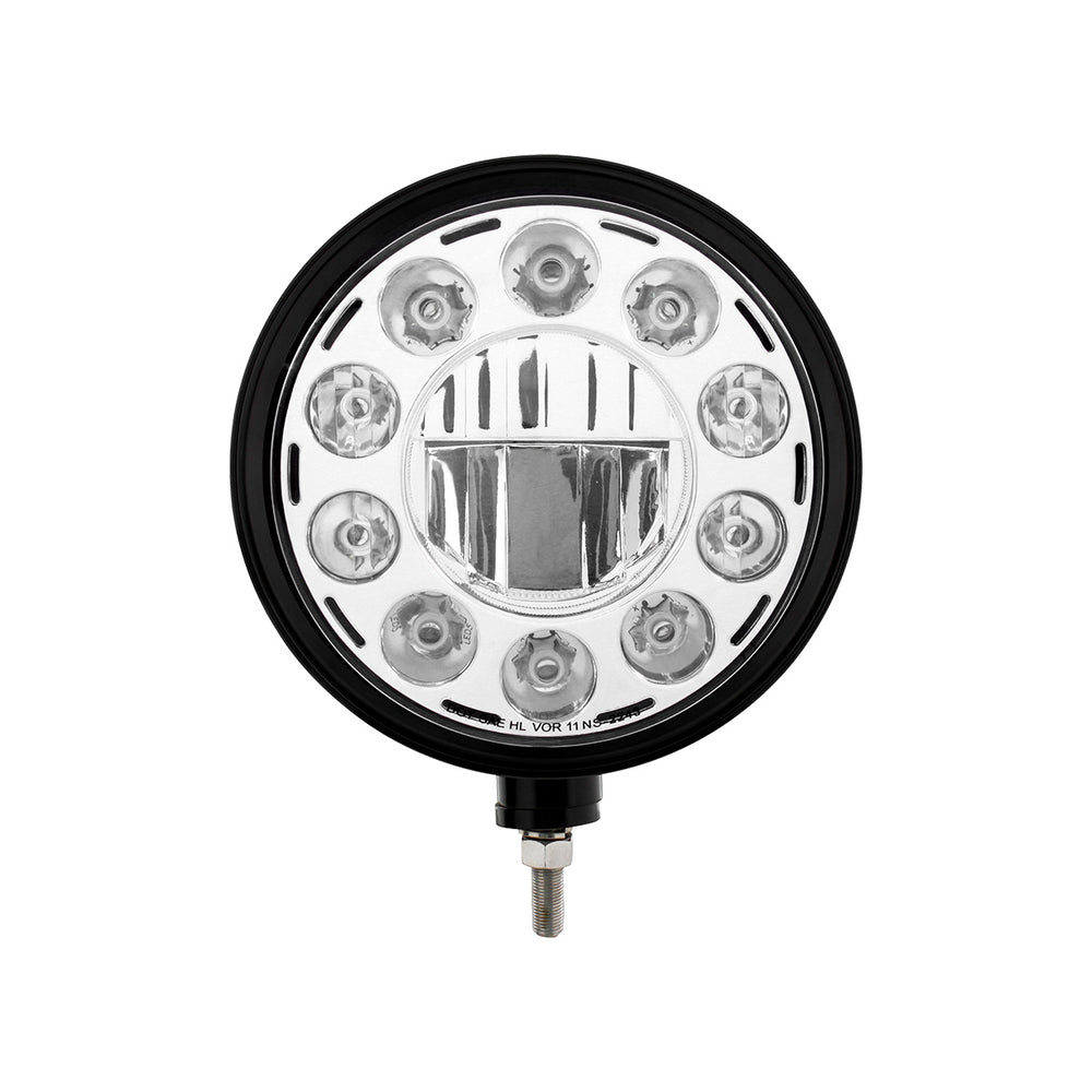 Black "Billet" Style Groove Headlight 11 LED Bulb - Chrome - View 2