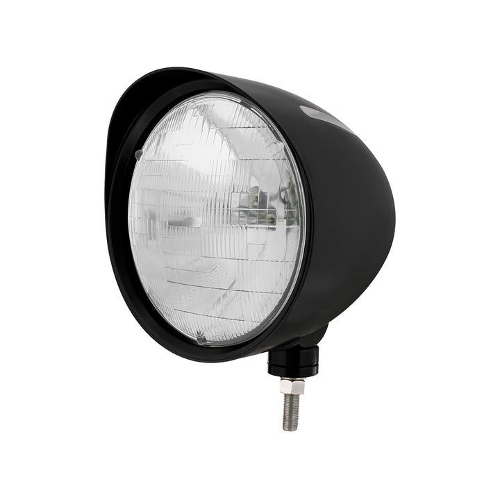 Black "Billet" Style Groove Headlight With Visor H6024 Bulb - View 1