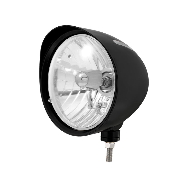 Black "Billet" Style Groove Headlight With Visor Crystal H4 Bulb - View 1