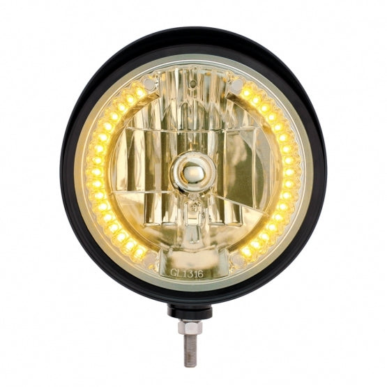 Black "Billet" Style Groove Headlight With Visor H4 Bulb With 34 Amber LED - View 2