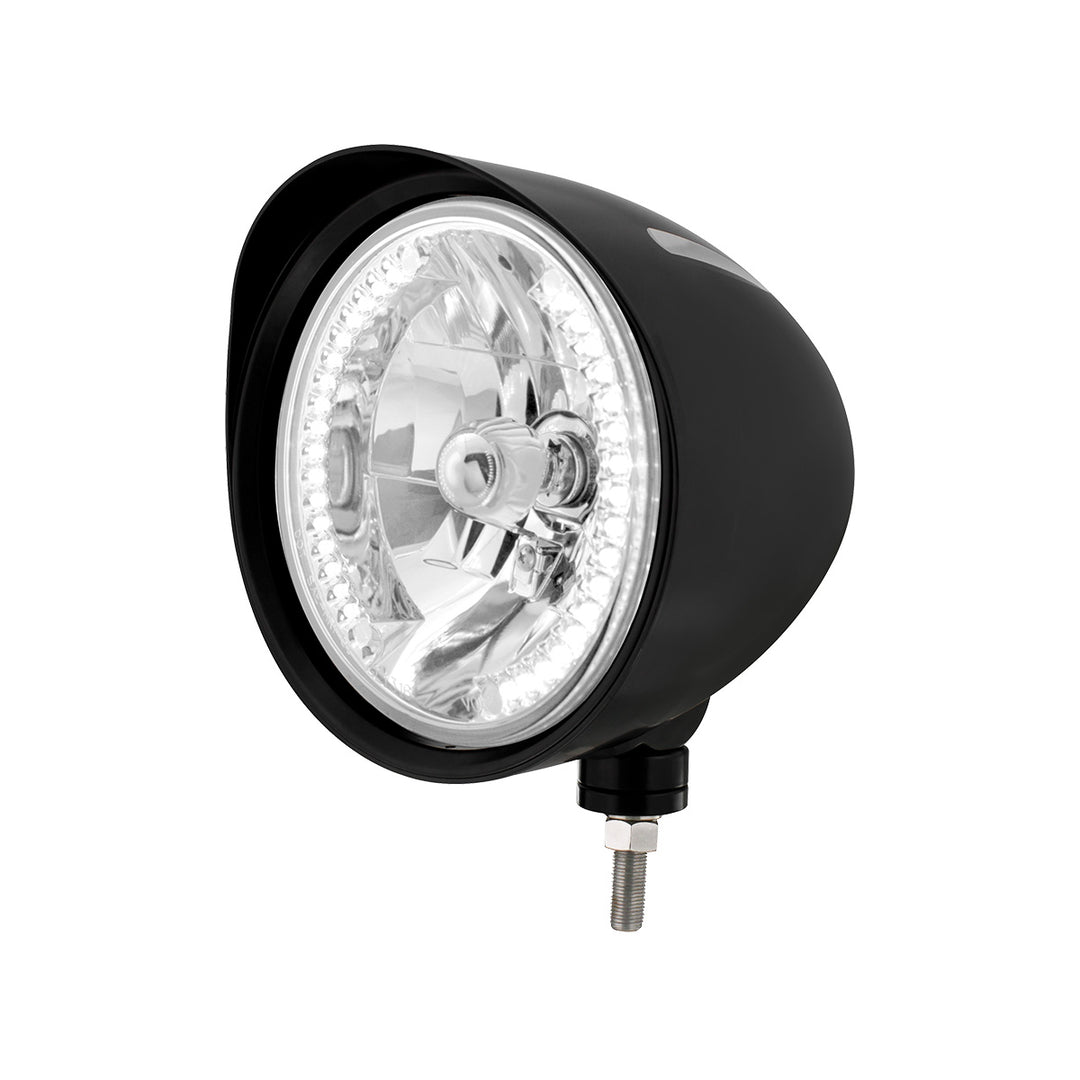Black "Billet" Style Groove Headlight With Visor H4 Bulb With 34 White LED - View 1