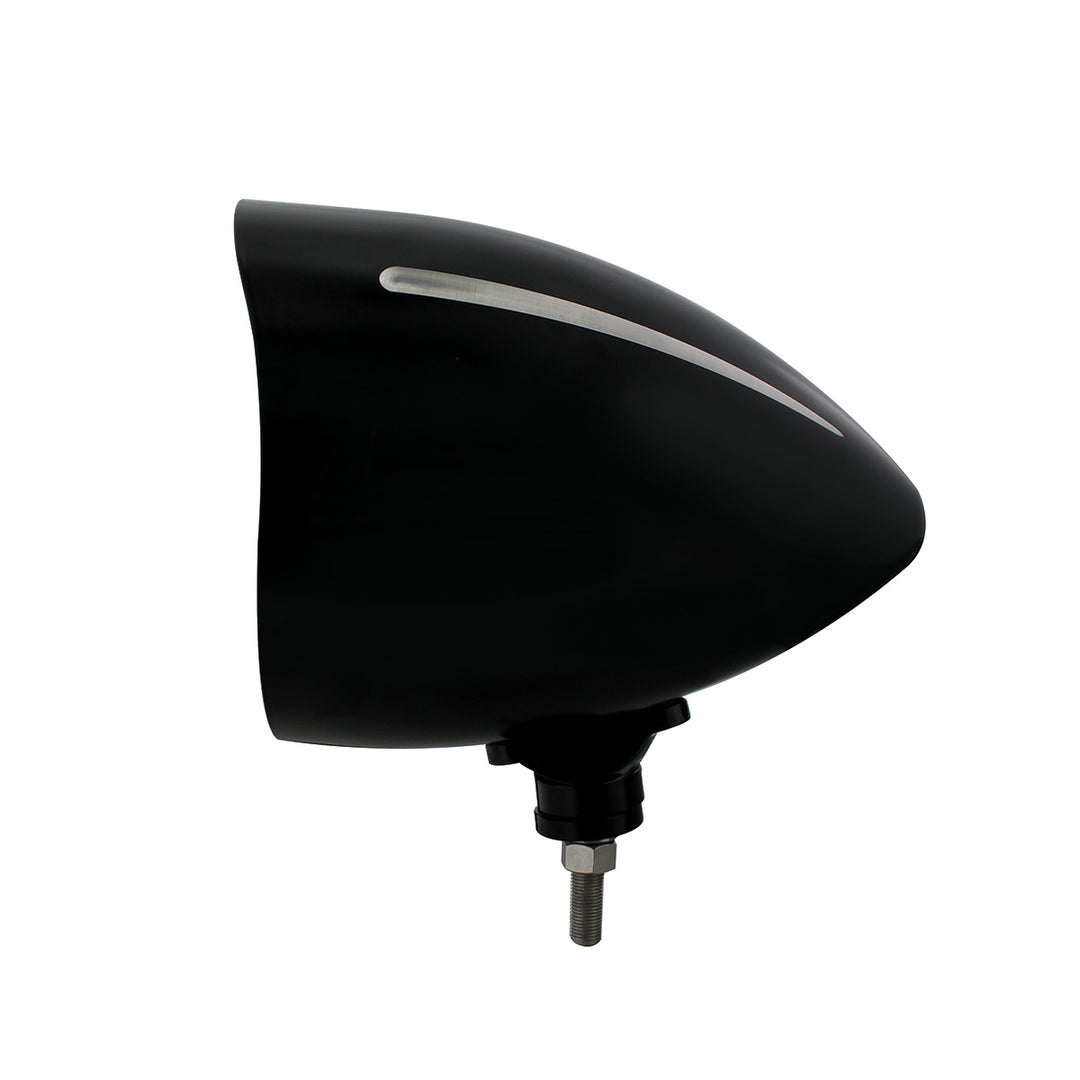 Black "Billet" Style Groove Headlight With Visor 9007 Bulb With Amber LED Halo Rim - View 3