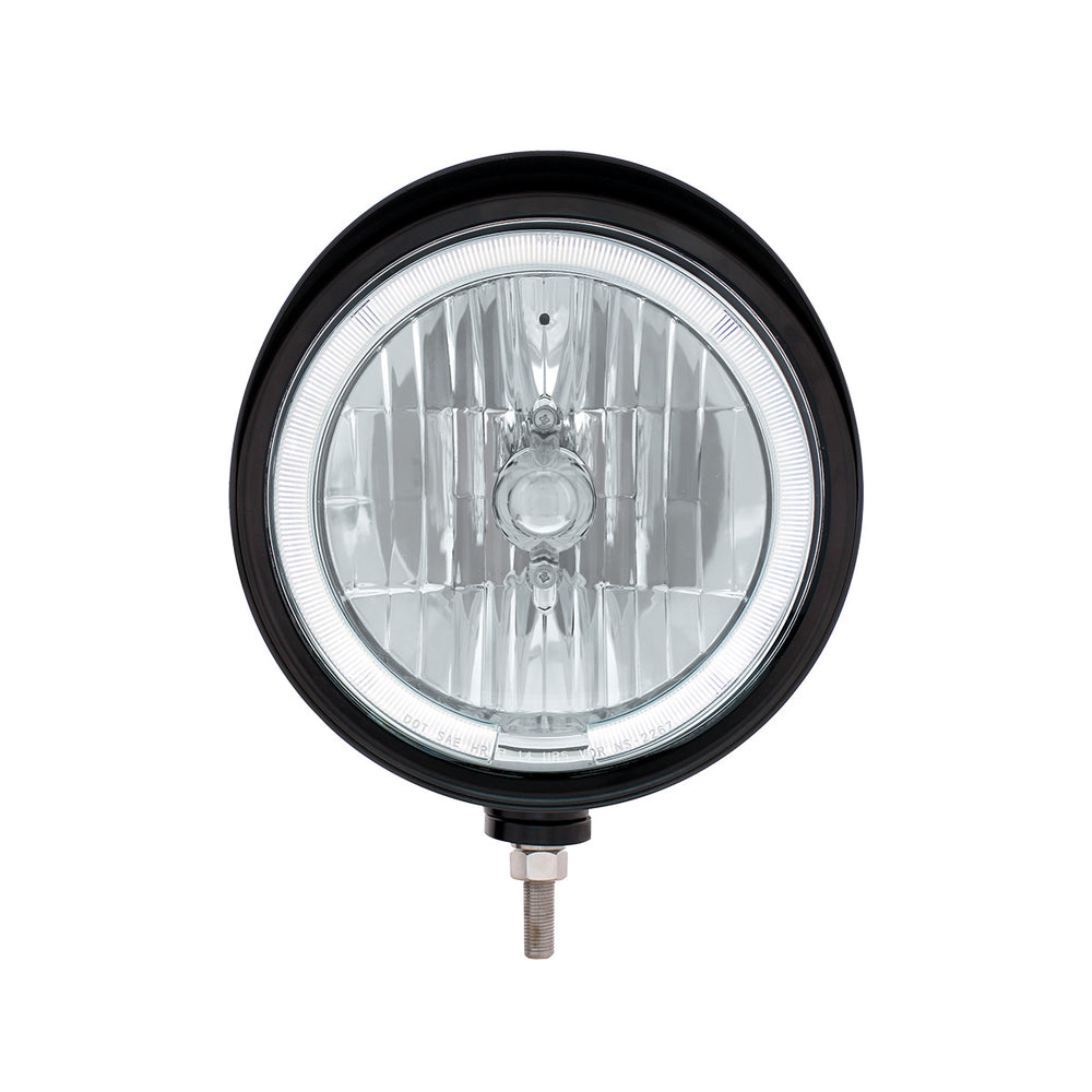 Black "Billet" Style Groove Headlight With Visor 9007 Bulb With White LED Halo Rim - View 2