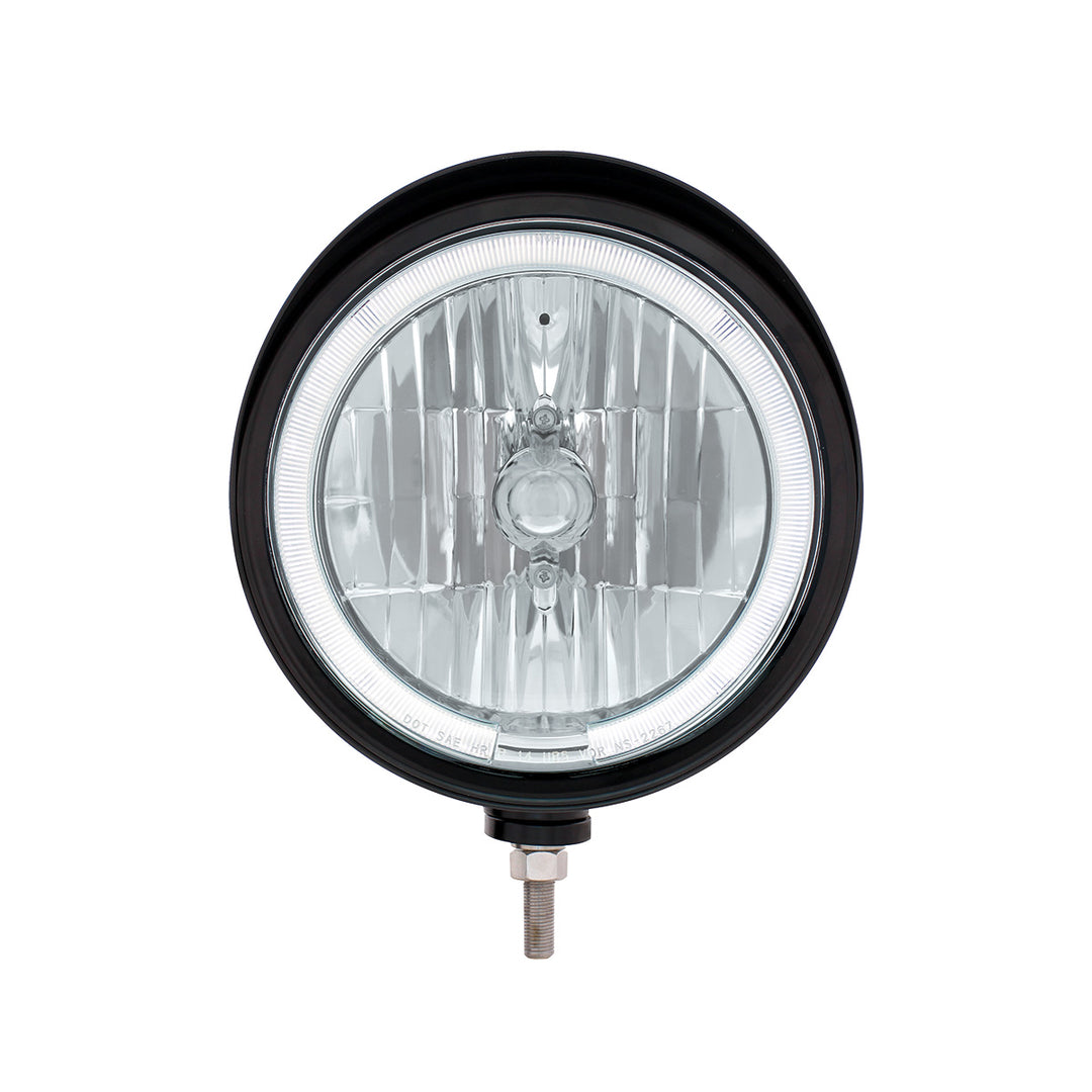 Black "Billet" Style Groove Headlight With Visor 9007 Bulb With White LED Halo Rim - View 2