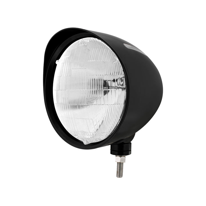 Black "Billet" Style Groove Headlight With Visor H6014 Bulb - View 1