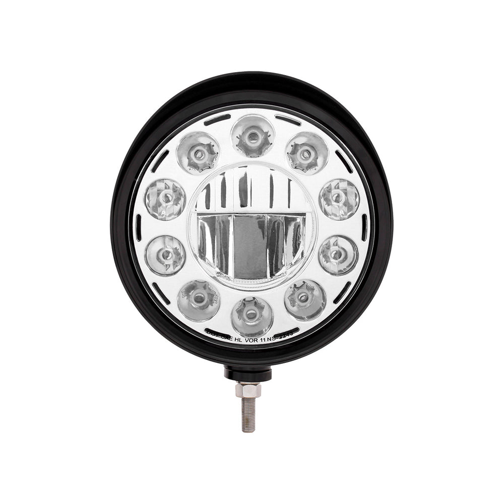 Black "Billet" Style Groove Headlight With Visor 11 LED Bulb - Chrome - View 2