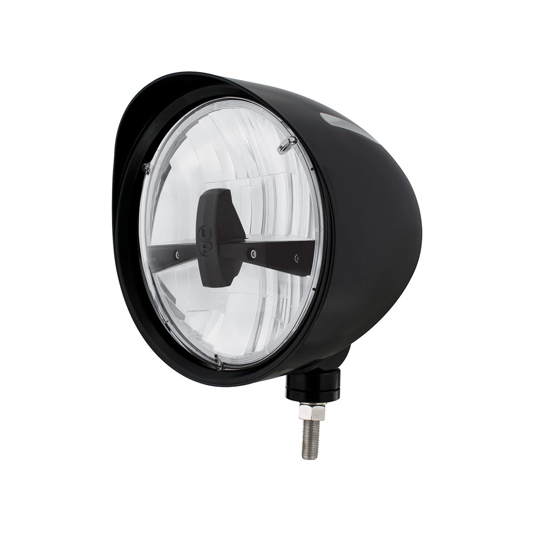 Black "Billet" Style Groove Headlight With Visor 5 LED Bulb - Blackout - View 1