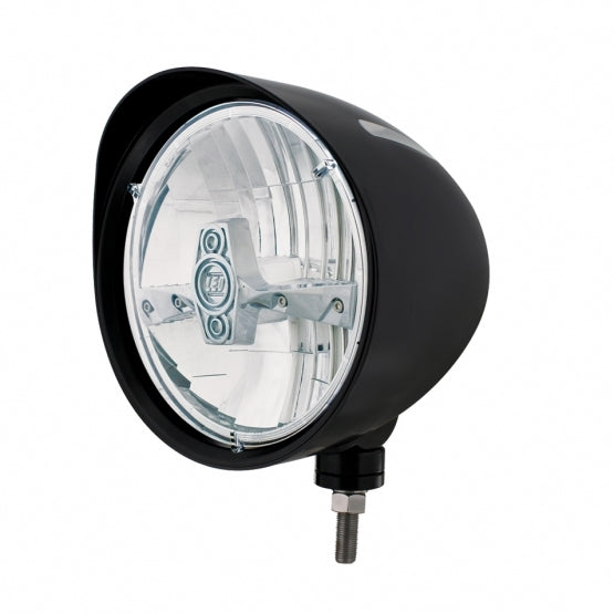 Black "Billet" Style Groove Headlight With Visor 5 LED Bulb - Chrome - View 1