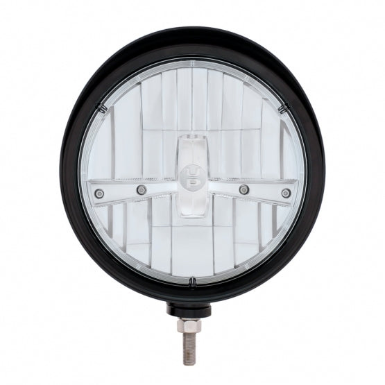 Black "Billet" Style Groove Headlight With Visor 5 LED Bulb - Chrome - View 2