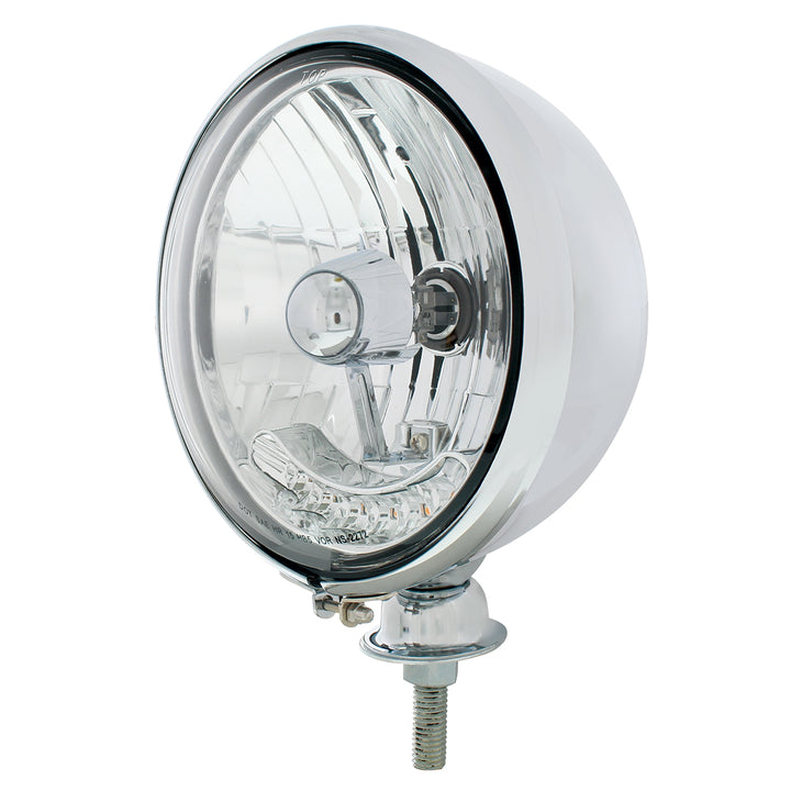 Chrome Kingbee Style Headlight Housing &amp; 9007 Bulb With 6 Amber LED - View 1
