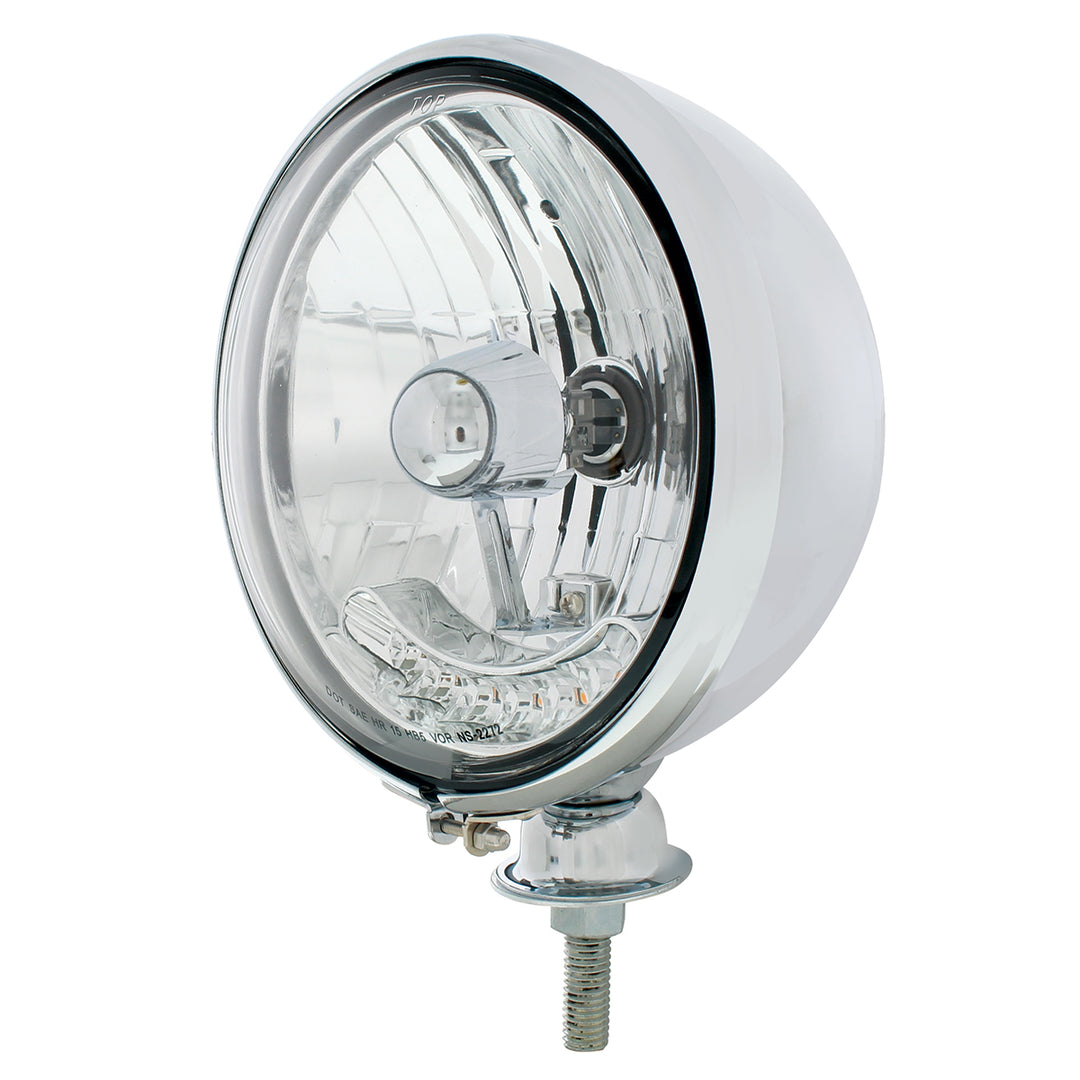 Chrome Kingbee Style Headlight Housing &amp; 9007 Bulb With 6 Amber LED - View 3