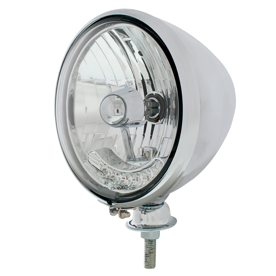 7" Stainless Dietz Style Headlight With 12 Volt Crystal Halogen Bulb &amp; 6 Amber LED - View 4
