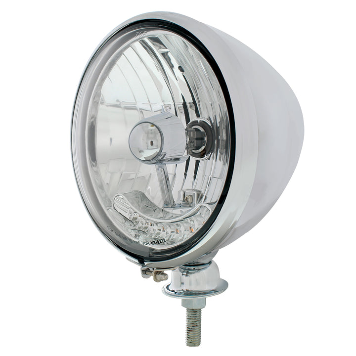 7" Stainless Dietz Style Headlight With 12 Volt Crystal Halogen Bulb &amp; 6 Amber LED - View 4