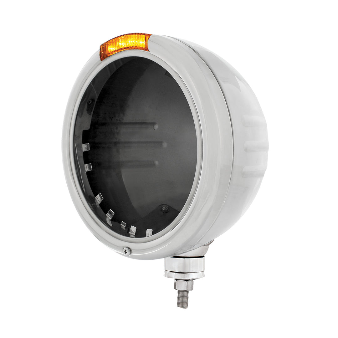 Stainless Steel Classic Stripe Headlight No Bulb With LED Signal - Amber Lens - View 1