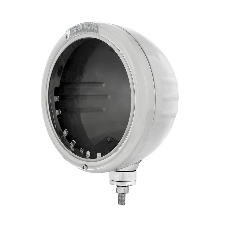 Stainless Steel Classic Stripe Headlight No Bulb With LED Signal - Clear Lens - View 1