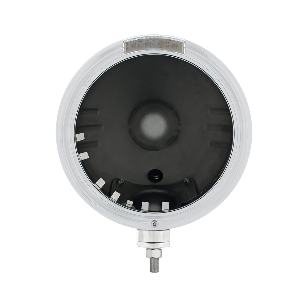 Stainless Steel Classic Stripe Headlight No Bulb With LED Signal - Clear Lens - View 2