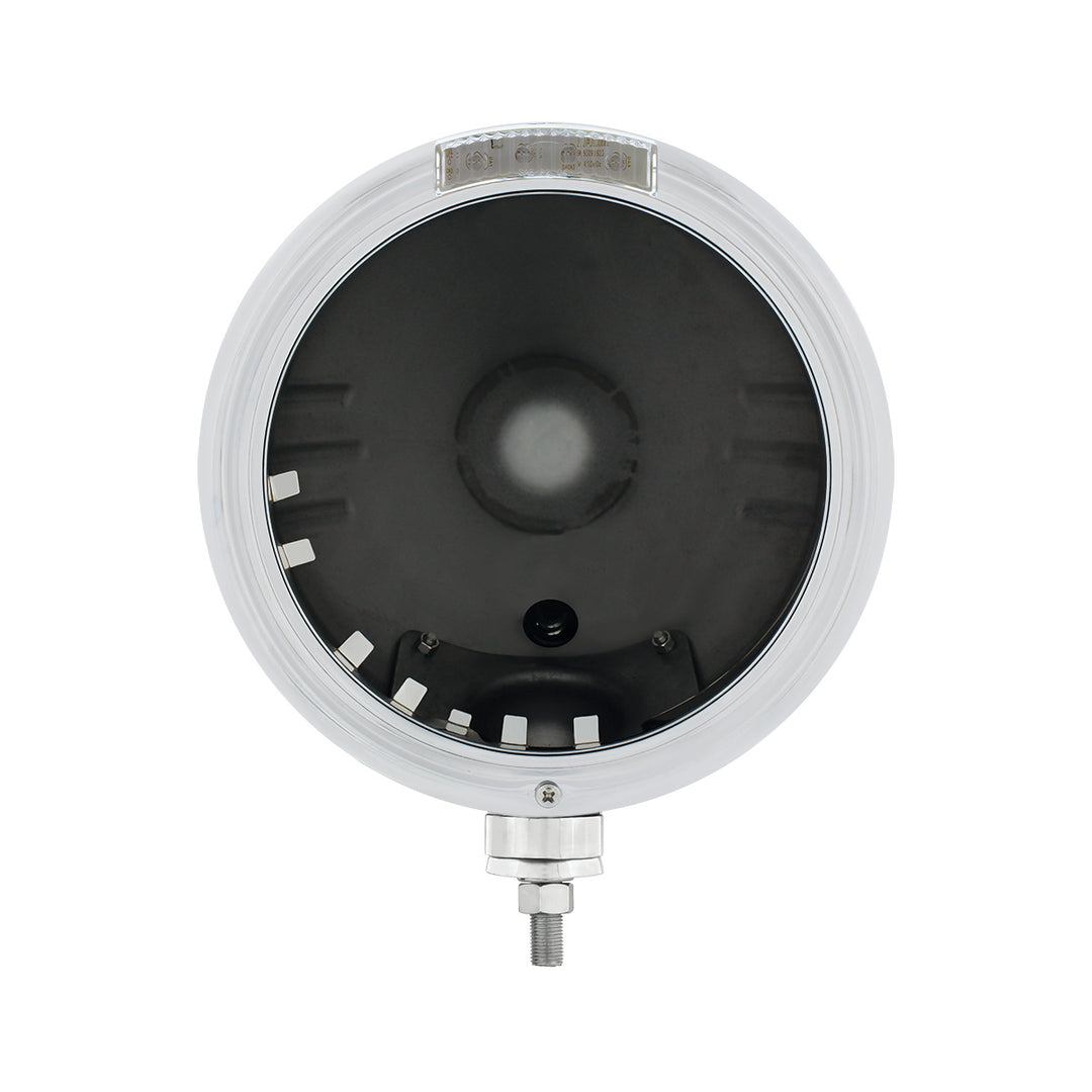 Stainless Steel Classic Stripe Headlight No Bulb With LED Signal - Clear Lens - View 2