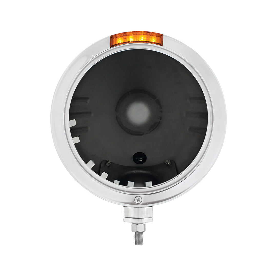 Stainless Steel Bullet Embossed Stripe Headlight No Bulb With LED Signal - Amber Lens - View 2