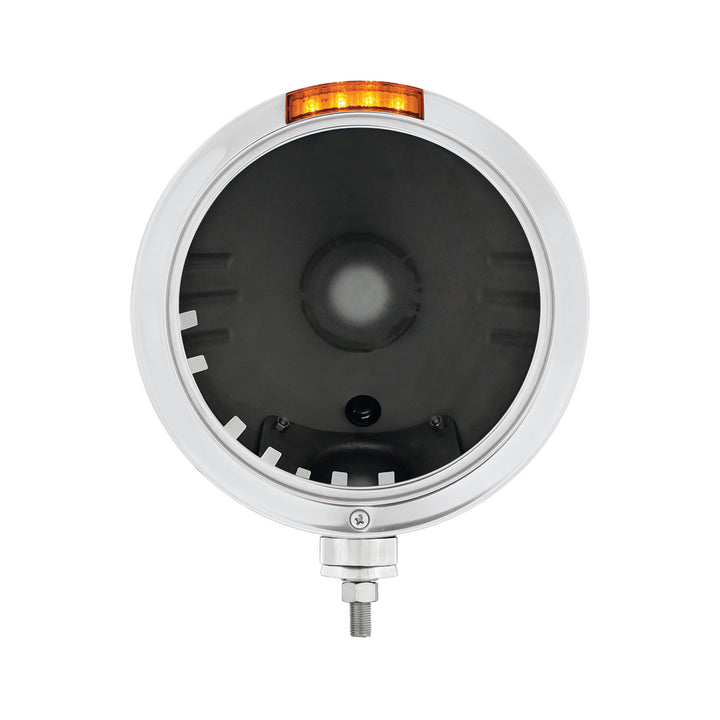Stainless Steel Bullet Embossed Stripe Headlight No Bulb With LED Signal - Amber Lens - View 2