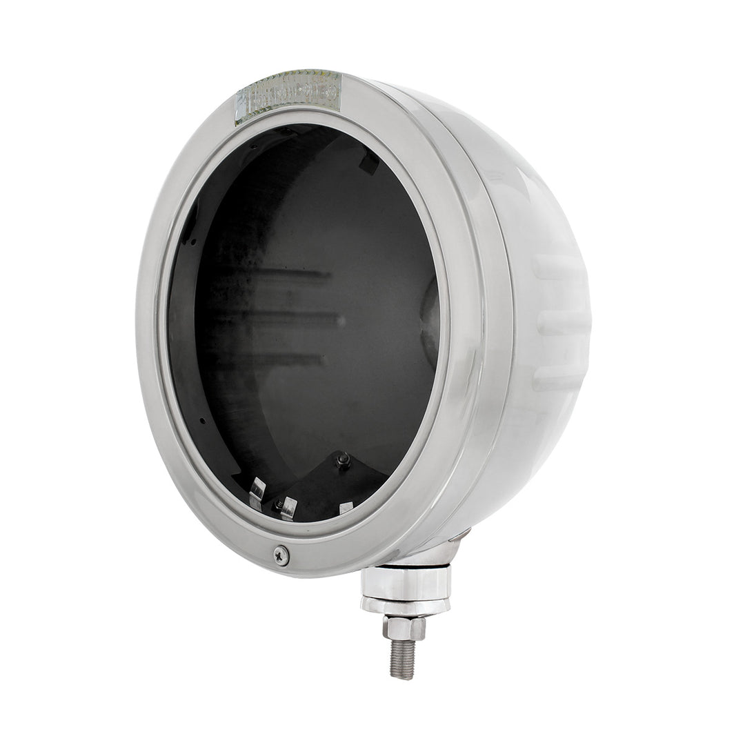 Stainless Steel Bullet Embossed Stripe Headlight No Bulb With LED Signal - Clear Lens - View 1