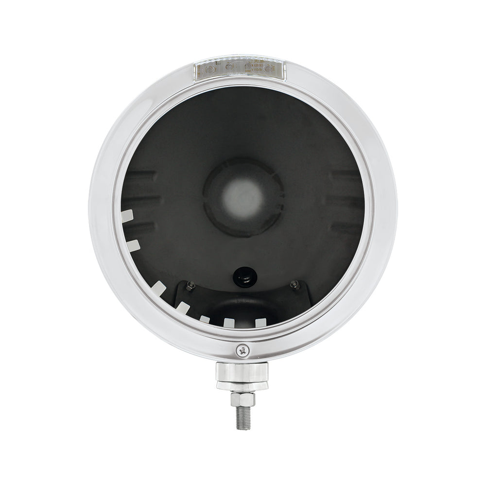 Stainless Steel Bullet Embossed Stripe Headlight No Bulb With LED Signal - Clear Lens - View 2