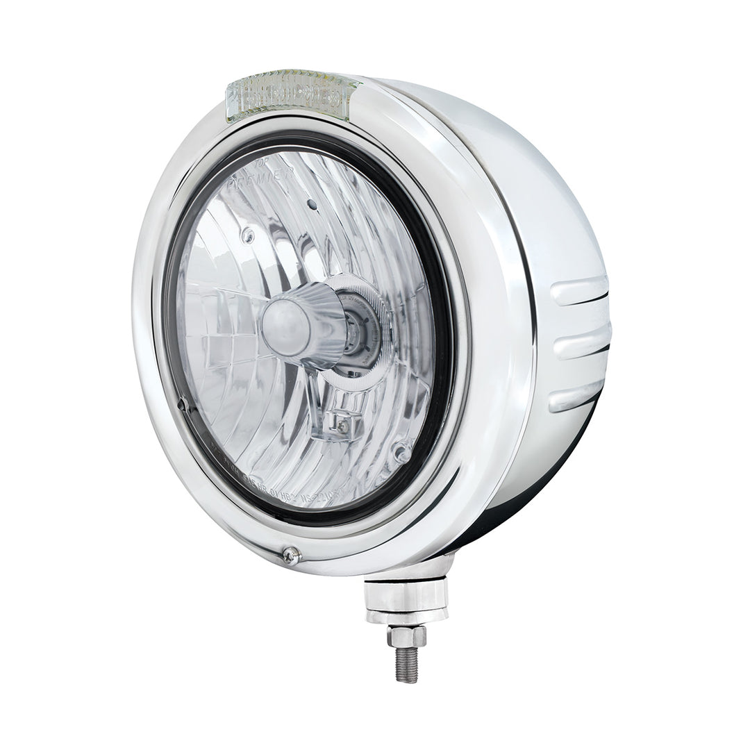 Stainless Steel Classic Embossed Stripe Headlight Crystal H4 &amp; Dual Mode LED Signal-Clear Lens - View 1