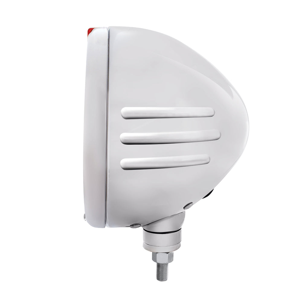 SS Classic Embossed Stripe Headlight H4 With 6 Amber LED & Dual Mode LED Signal -Amber Lens - View 2