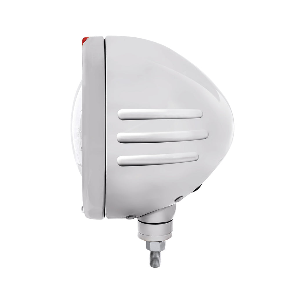Stainless Steel Bullet Embossed Stripe Headlight 5 LED Bulb & Dual Mode LED Signal - Amber Lens - View 2