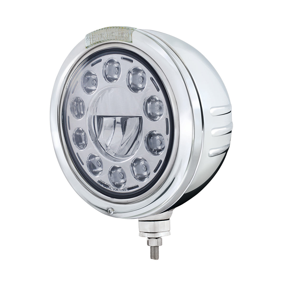 Stainless Steel Bullet Embossed Stripe Headlight 11 LED Bulb &amp; Dual Mode LED Signal-Clear Lens - View 1