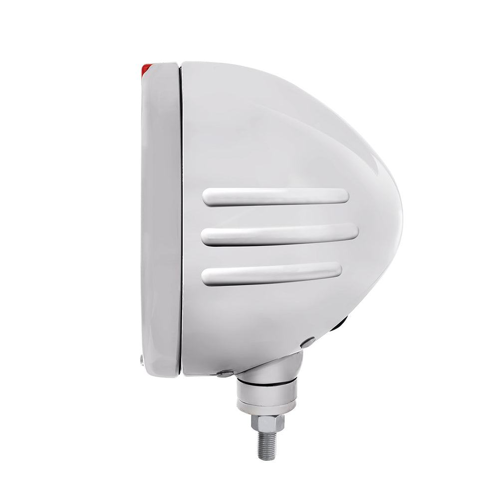 Stainless Steel Bullet Embossed Stripe Headlight H4 With Amber LED & Dual Mode LED Signal - Amber Lens - View 2