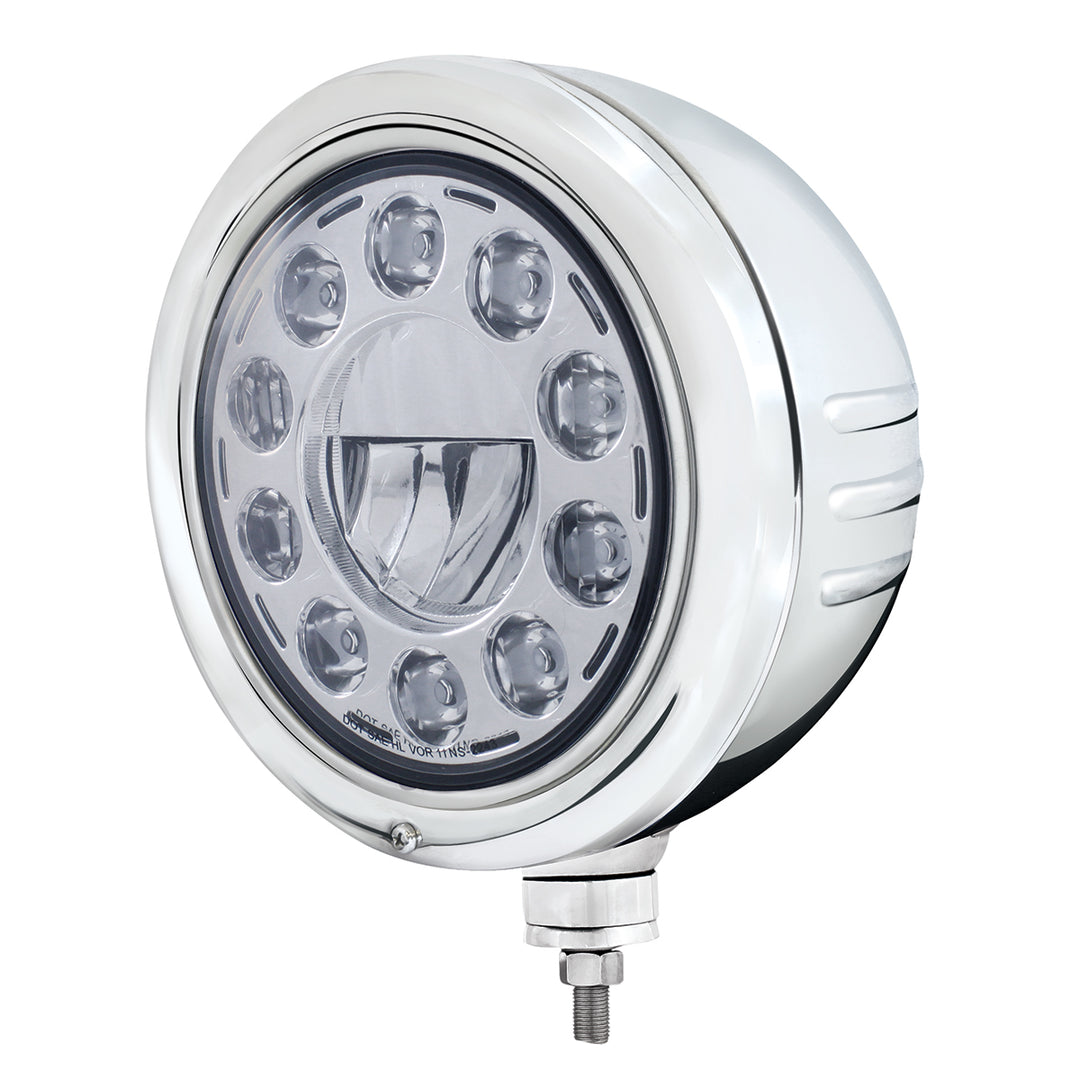 Stainless Classic Embossed Stripe Headlight Housing With 11 LED Crystal 7" Round Headlight - View 1