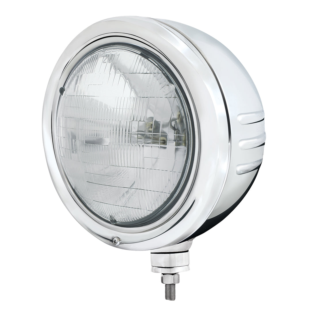 Stainless Classic Embossed Stripe Headlight Housing With H6024 Halogen Headlight - View 1